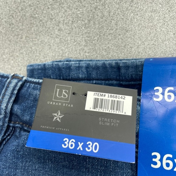 NEW US Urban Star Men's 36x30 Stretch Slim Fit Blue Denim Jeans - Picture 6 of 9